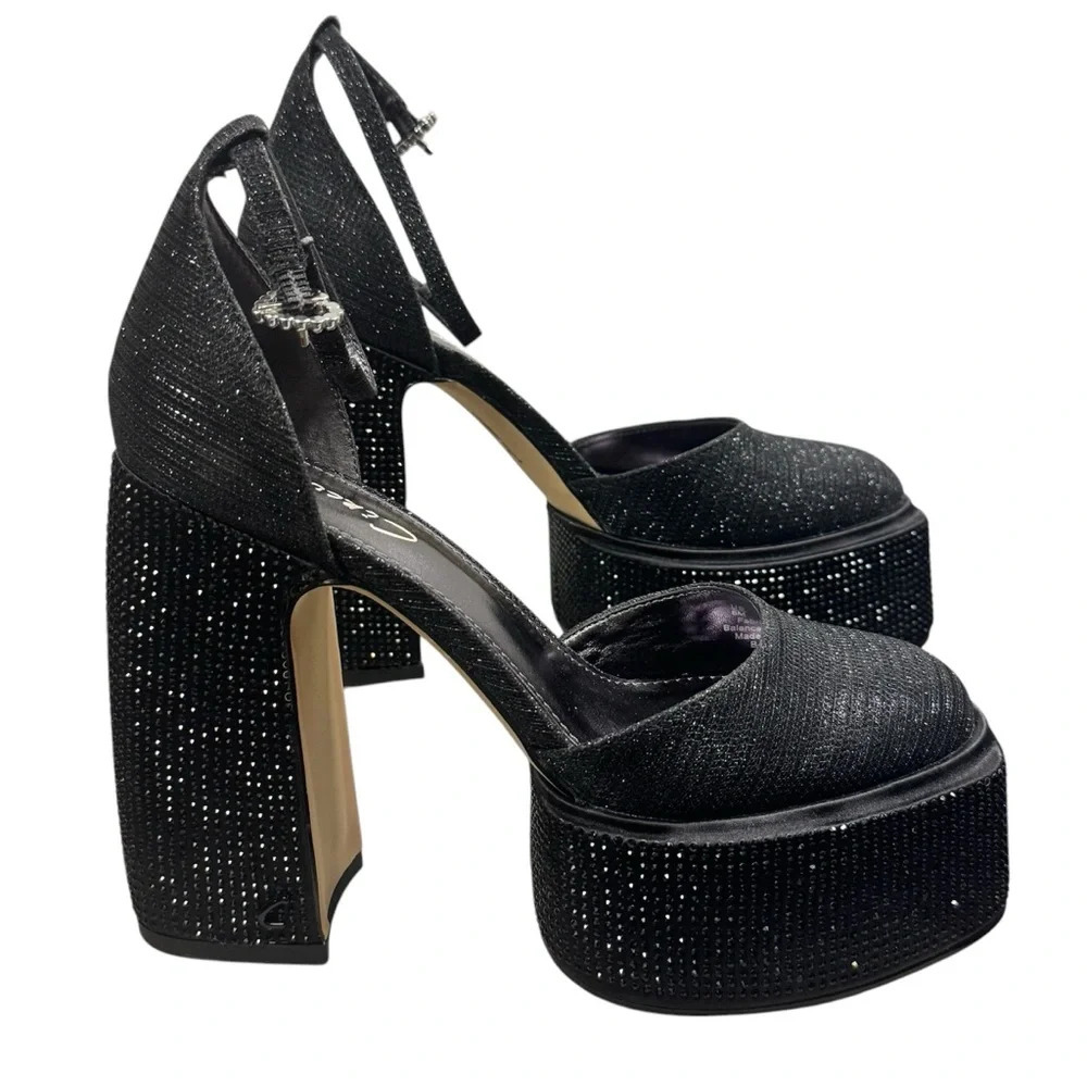 Circus by Sam Edelman Black Glitter Platform Ankle-Strap Heels